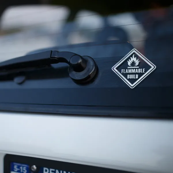 Flammable Build Danger Sign JDM Attention Grabber Spotlight Elite Tuning Build Street Touge Racing Drift Circuit Show Event Car Vinyl Sticker Decal>